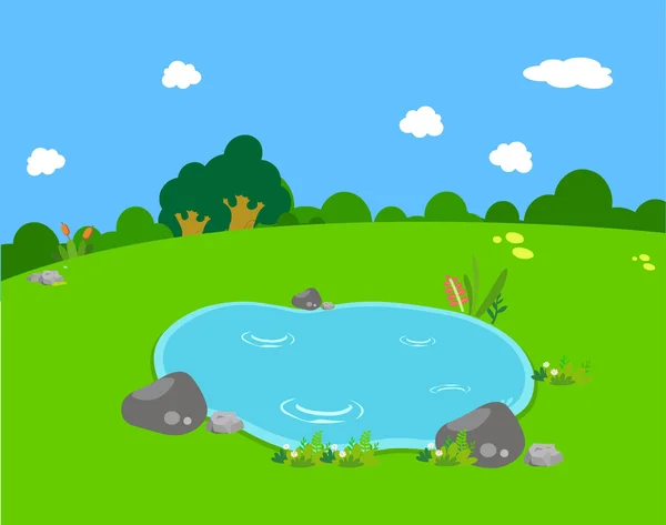 Pond and background landscape — Stock Vector