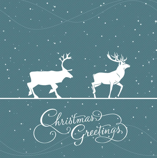 Christmas blue greeting card with deers — Stock Vector