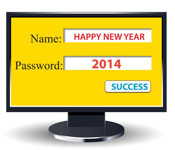 Szczęśliwego nowego roku 2014 retro z komputera użytkownika i hasło — Wektor stockowy