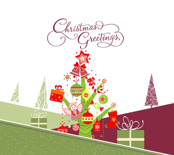 Merry christmas card met kerstbomen 1 — Stockvector