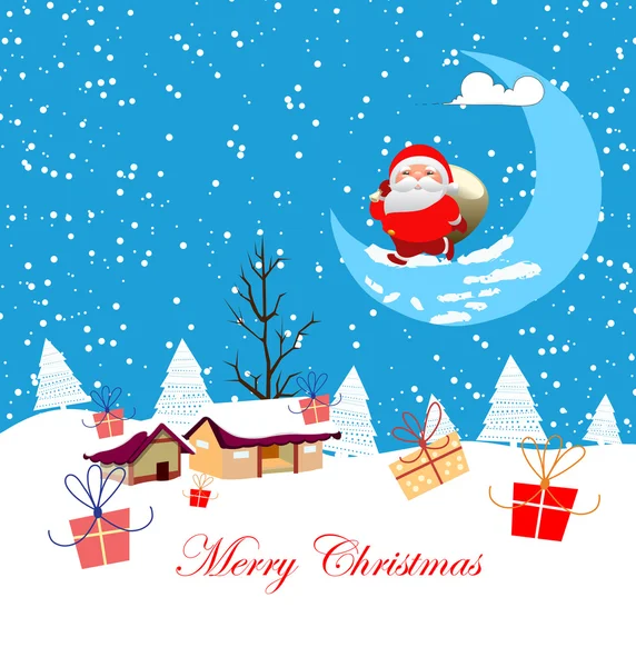 Новый год и рождественская открытка концепция мультфильма зимний фон Санта-Клаус — стоковый вектор