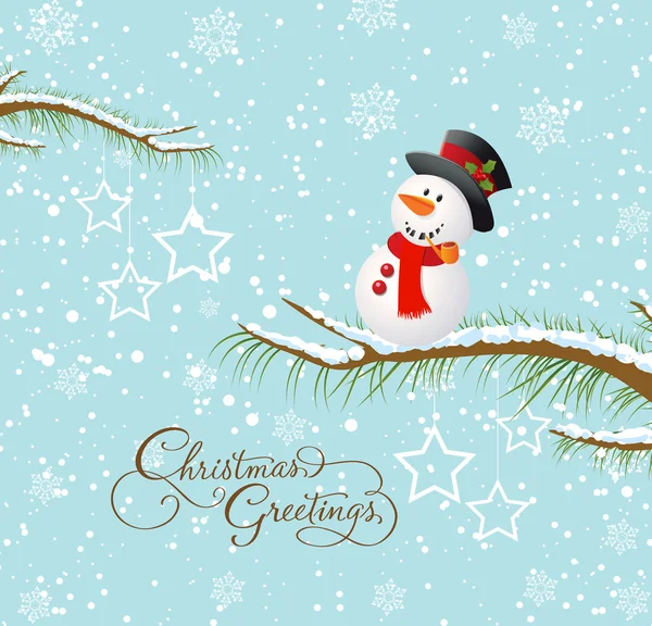 Счастливая рождественская открытка со снеговиком — стоковый вектор