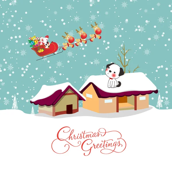 雪だるまのクリスマス カードと犬 — ストックベクタ