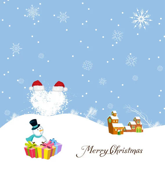 Merry christmas with snowman — Stock Vector