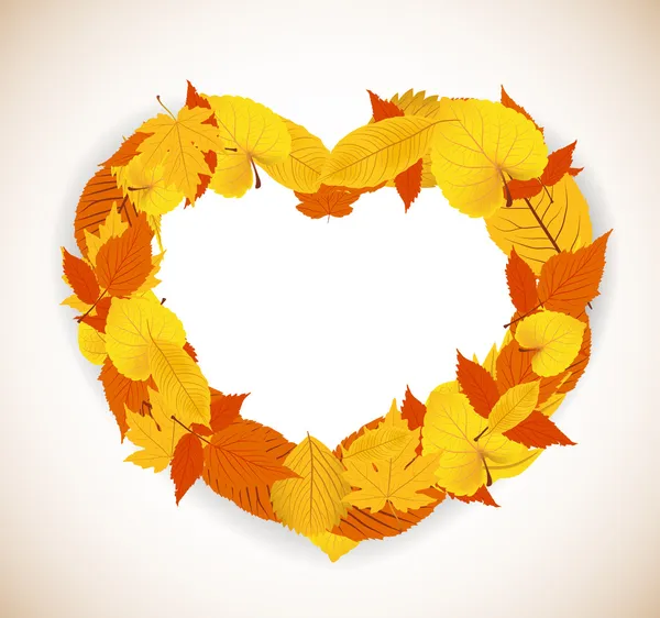 Herfstbladeren achtergrond met hart — Stockvector
