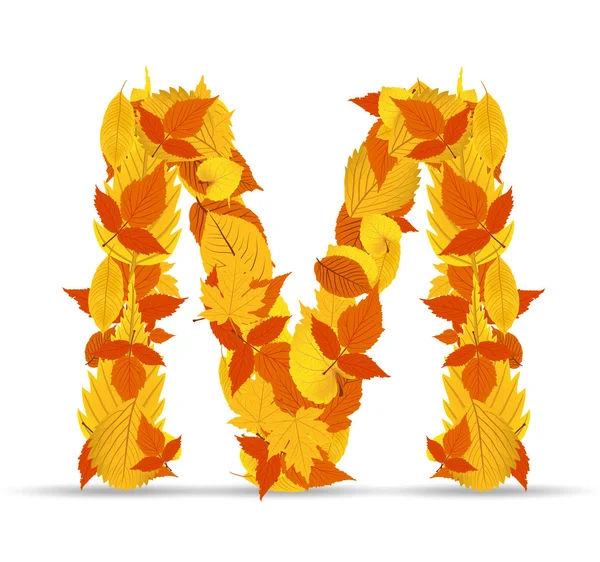 Vector autumn leaves font, letter M — Stock Vector