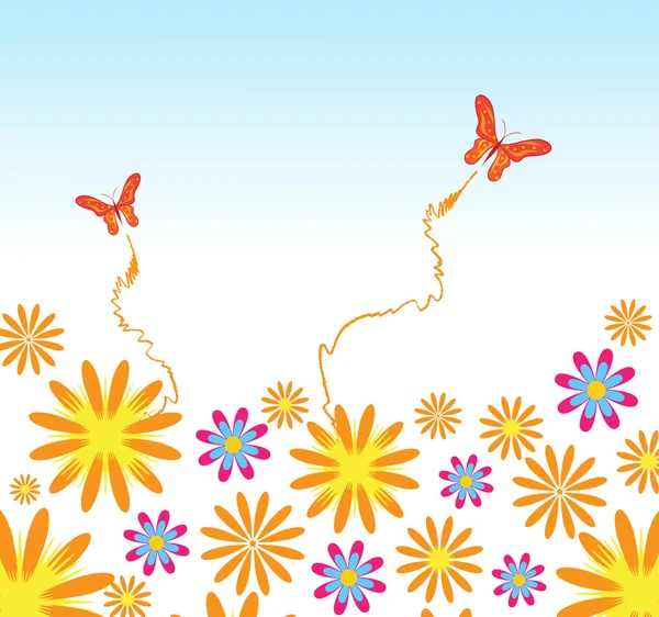 Fondo de flores y mariposas — Vector de stock