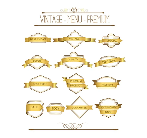 Set di distintivi ed etichette in oro — Vettoriale Stock