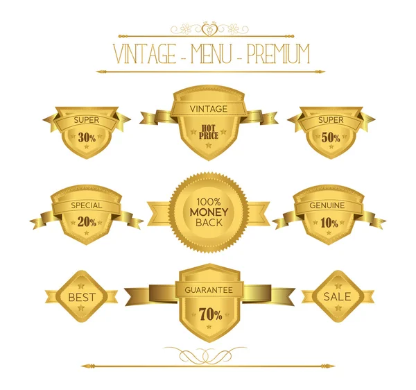 Set von goldenen Abzeichen und Etiketten — Stockvektor