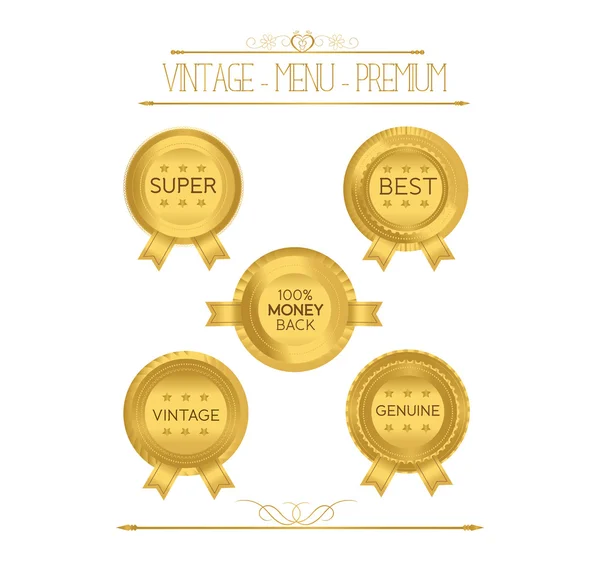 Set van gouden badges en etiketten — Stockvector