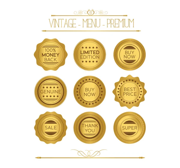 Set van gouden badges en etiketten — Stockvector