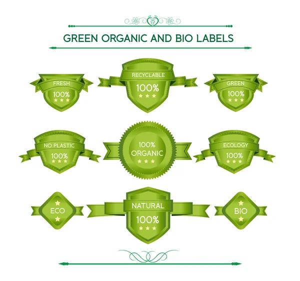 绿色有机和生物标签 — 图库矢量图片