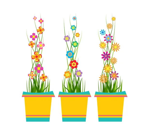 Flores de primavera en macetas — Vector de stock