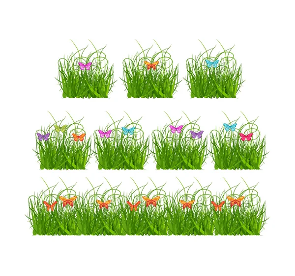 Sammlung Gras und Schmetterlinge — Stockvektor