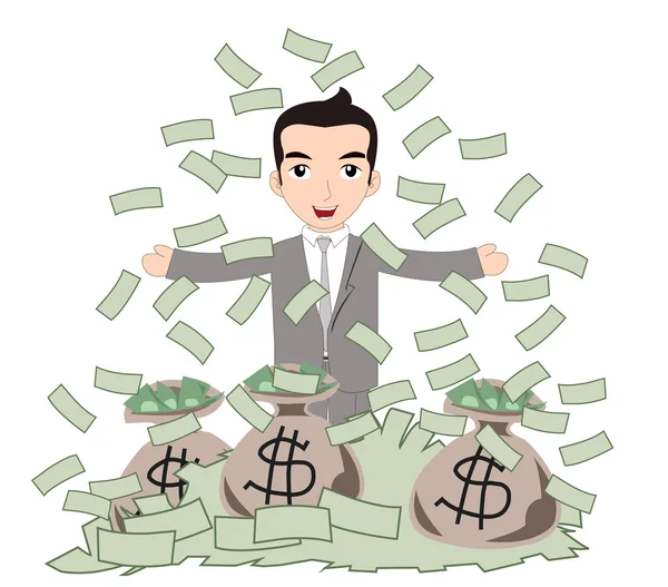 Successful Business Man under Money Rain — Stock Vector