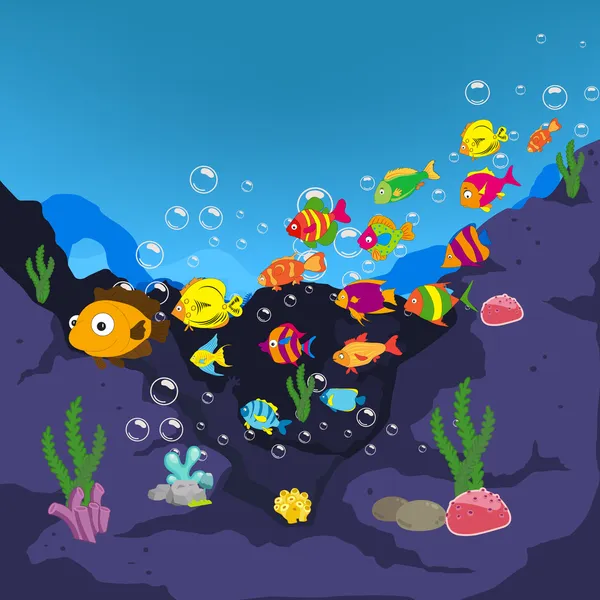 面白い魚の海の下の家族 — ストックベクタ