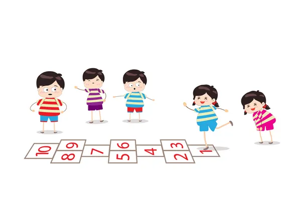 Kids playing hopscotch in a playground — Stock Vector