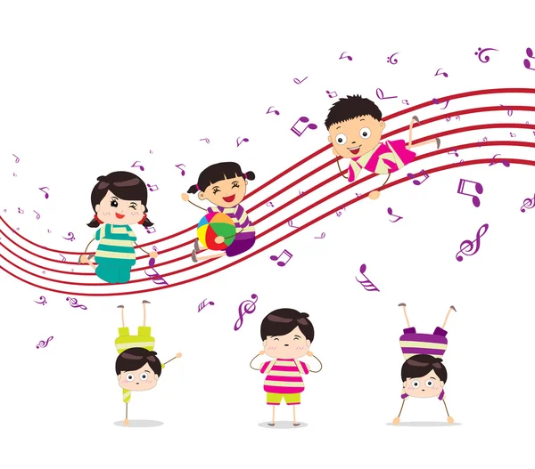 音楽を演奏を楽しむ子供達 — ストックベクタ