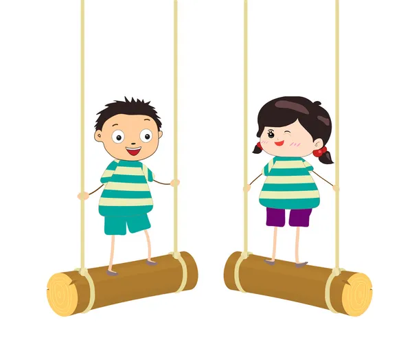 Deux gamins se balancent sur des balançoires — Image vectorielle