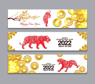 Yatay Sancaklar ve El Çizimi. Kaplan Yılı. Mutlu Çin Yeni Yılı 2022, Kaplan Yılı