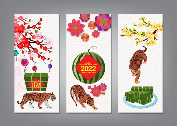 Gotowane Kwadratowe Ciasto Ryżowe Kwiat Kalendarz Wietnamski Nowy Rok 2022 Ilustracja Stockowa
