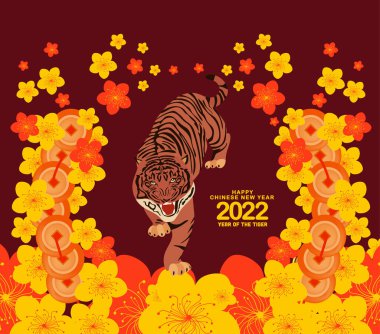 Mutlu Çin Yeni Yılı 2022 Tiger kağıt kesim stili. Tebrik kartı, el ilanı, davetiye, poster, broşür, pankart ve takvim için burç imzası.