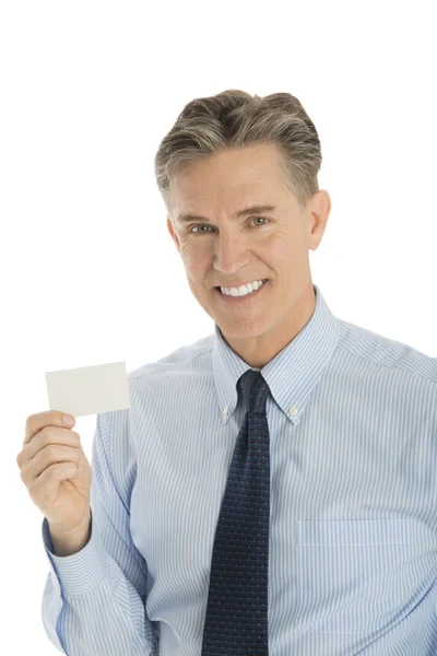 Портрет счастливого бизнесмена, снимающего бланк-карту — стоковое фото