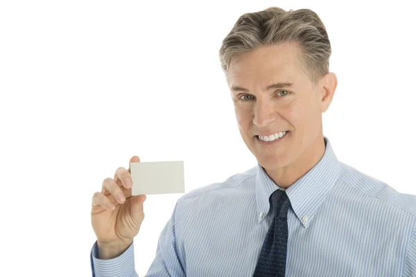 Portrait Of Happy Businessman Showing Blank Card — Stock Photo, Image