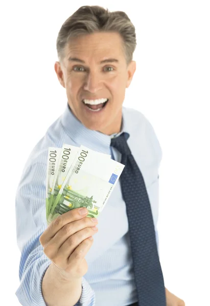 Portrait Of Cheerful Businessman Holding Euro Banknotes — Stock Photo, Image