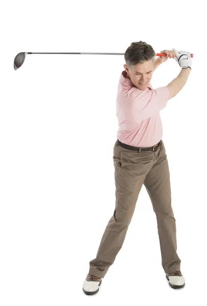 Mature Male Golfer Swinging Golf Club — Stock Photo, Image