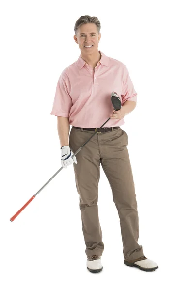 Portrét šťastný muž, který držel golf club — Stock fotografie