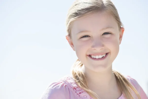 Cute Girl Smiling Against Clear Sky — Stock Photo, Image