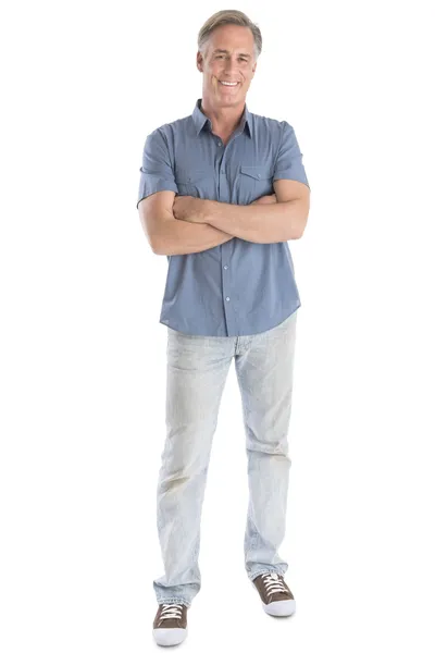 Man Standing Arms Crossed Against White Background — Stock Photo, Image