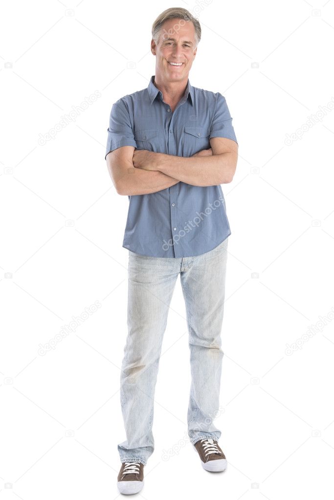 Man Standing Arms Crossed Against White Background