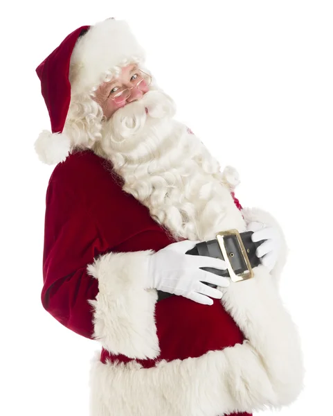Glücklicher Weihnachtsmann mit den Händen auf dem Bauch — Stockfoto