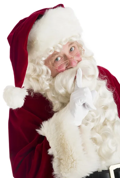 Portret van santa claus stilte gebaar maken — Stockfoto