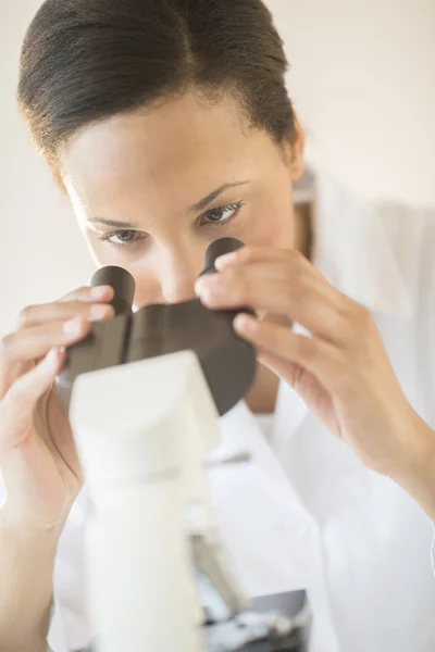 Researcher Looking Through Microscope In Laboratory — Stock Photo, Image