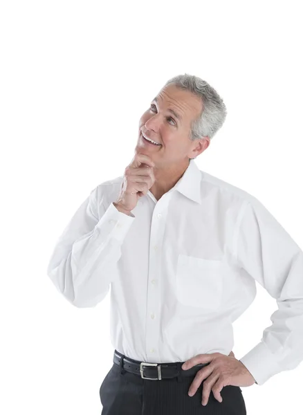 Thoughtful Businessman With Hand On Chin Looking Up — Stock Photo, Image