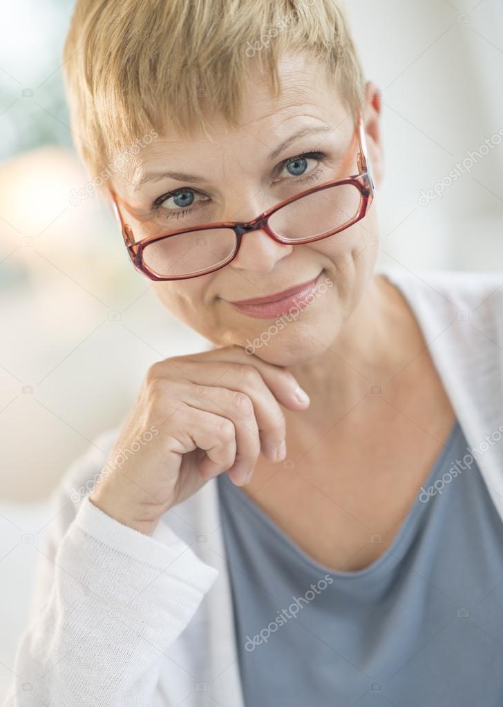 Smiling Mature Woman Wearing Eyeglasses