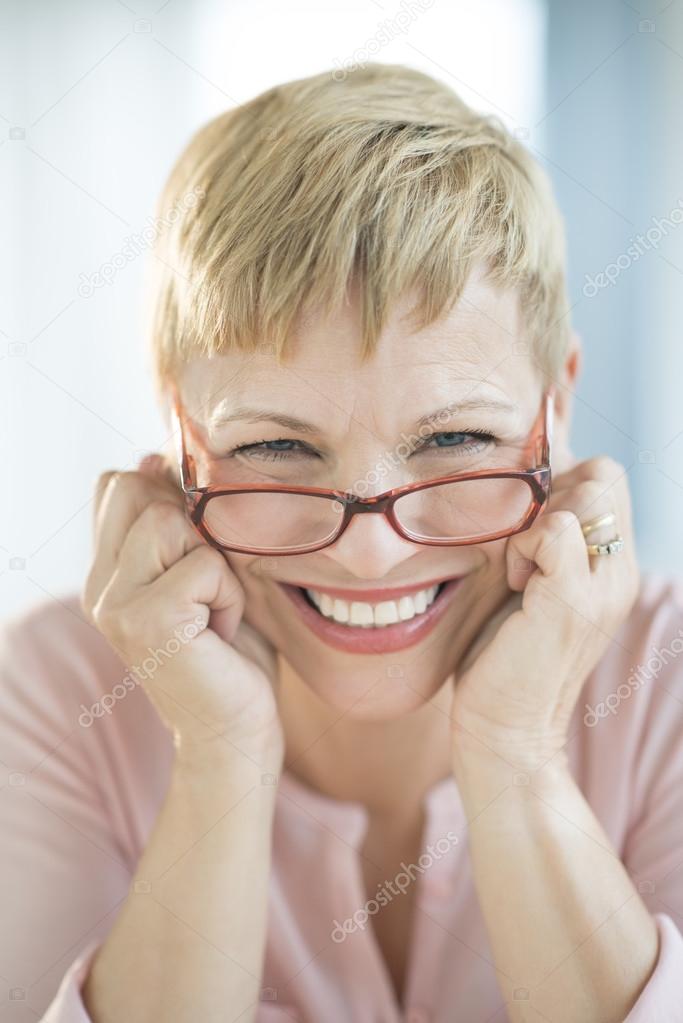 Happy Woman Wearing Eyeglasses