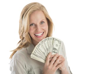 güzel bir kadın tutarak bir dolar faturaları Fanlı