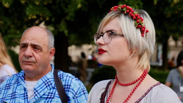 Rally Ucranianos Personas Mujeres Hombres Contra Guerra Ucrania Día Del Imagen de stock