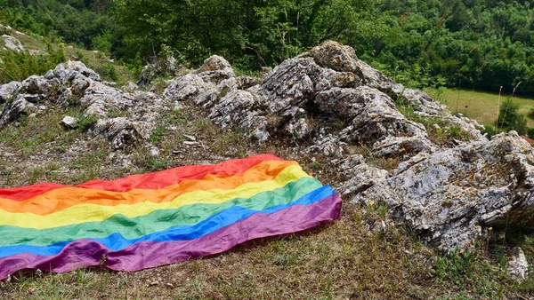 Rainbow Flag Peace Lgbtqia Pride Gender Identity Nature Sunny Day — 图库照片