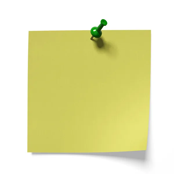 Folha amarela pinned pushpin — Fotografia de Stock