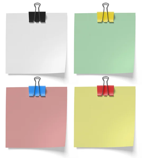 Pieces paper pinned binder clips — Stock Photo, Image