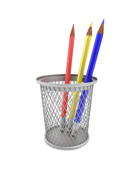 Colored pencils in a basket — Stock Photo, Image