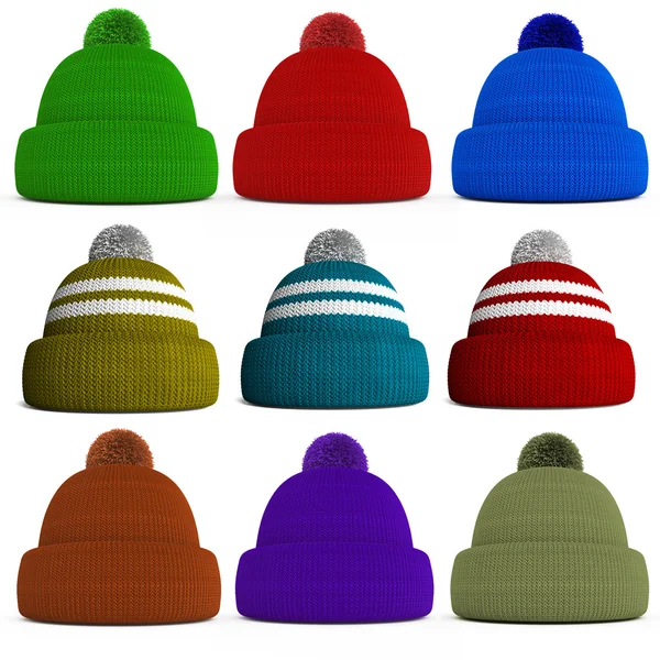 Set of knitted winter hats — Stock Photo, Image