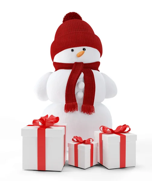 Muñeco de nieve y regalos —  Fotos de Stock