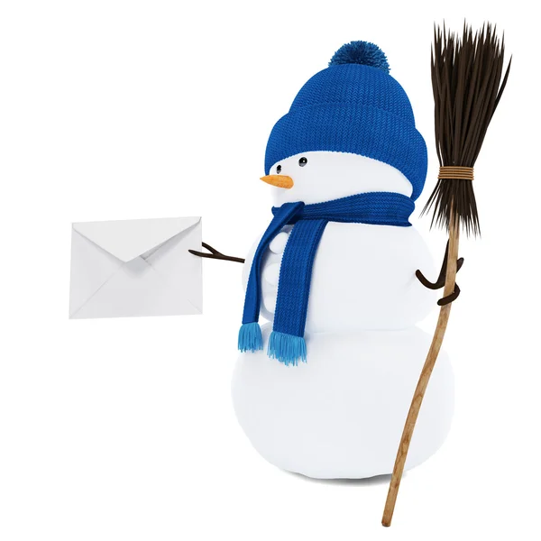 Bonhomme de neige avec une lettre — Photo