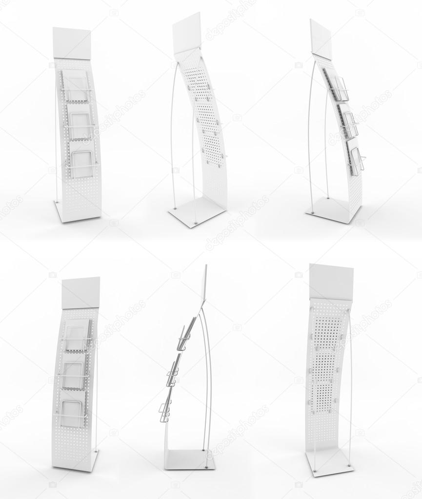 Set of white promotional stands.